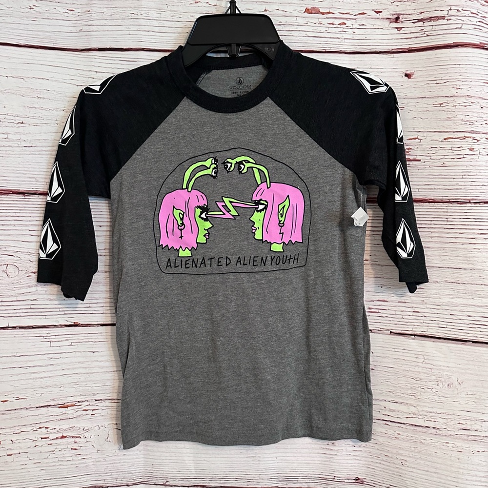Volcom Alienated Youth Graphic Tee - Black and Gray 7/8Y